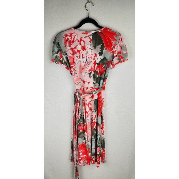 Maggy London Wrap Dress Womens 8p Vibrant orange and gray Floral Fairycore - Picture 5 of 8